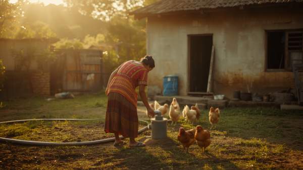 Campesina colombiana en campo al atardecer — bonos verdes soberanos crédito verde PYMEs